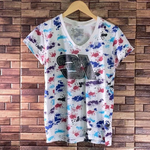 Women’s Large Chase Authentics Nascar # 31 Paint Splat V Neck Tee - Picture 1 of 8